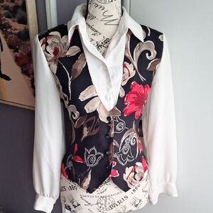 Vintage *Alia* Floral Button Down Shirt/Vest Combo
